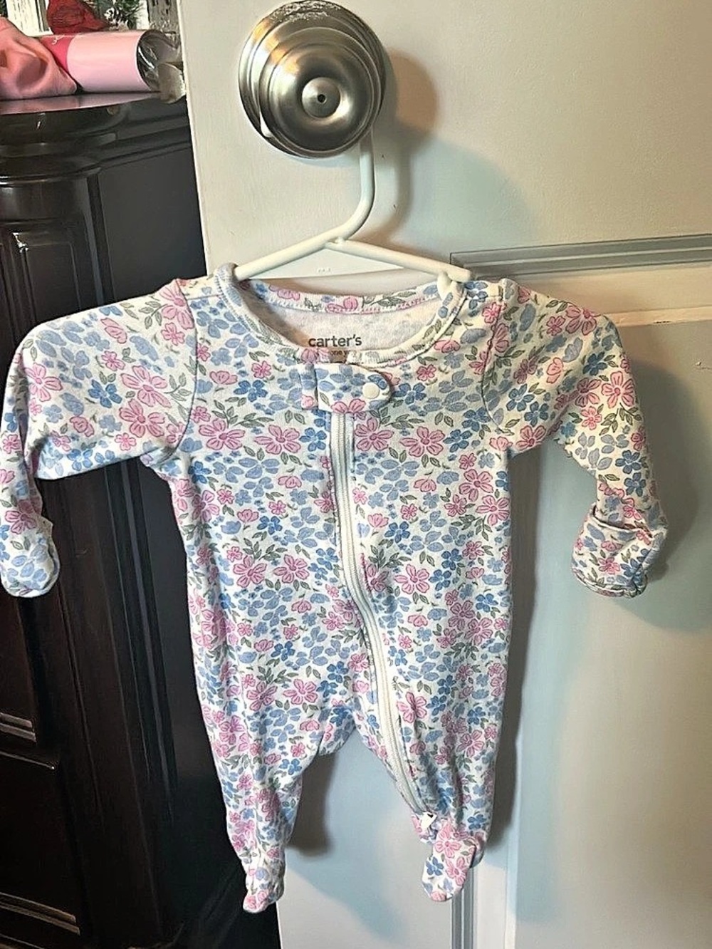 Carter's Floral 2-Way Zip Sleep & Play Pajamas Footie Pink & Blue